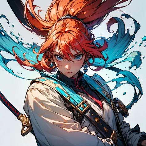 character ((male)) , orange hair ichigo bleach style , one (( samurai)) , black eyes , (( cute )) , only one character , (( focu...