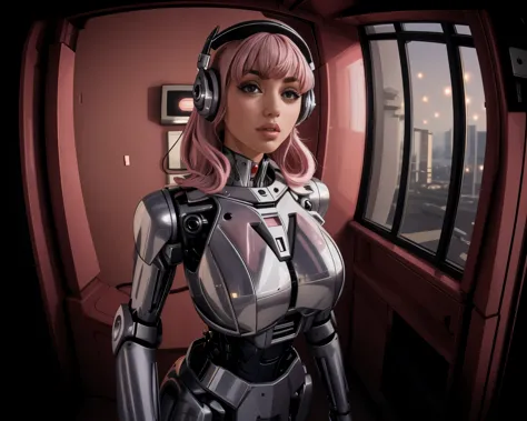 fisheye view, door fisheye pov, grand angular, ana de armas as your cosplayer girlfriend, using a robot suit, larger breasts, an...