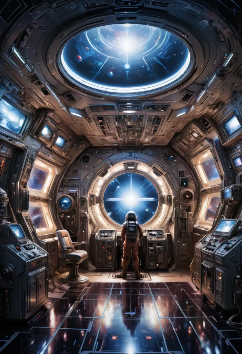 Inside the spacecraft, fully functional room, by Drew Struzan, enhance, intricate, (best quality, masterpiece, Representative wo...