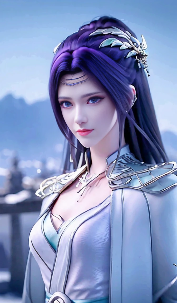 Works of masters，Best image quality，Ultra-high resolution，8K resolution，first person perspective，s the perfect face，Glowing skin，Exquisite facial features，solo person，FEMALES，ssmile，long whitr hair，Pink hair，crossed bangs，Wave head，Bracelet，Collar，during，Hanfu，snowflower，Winters，temple，New Year，Opal rendering，Cinematic lighting，Winter snow method