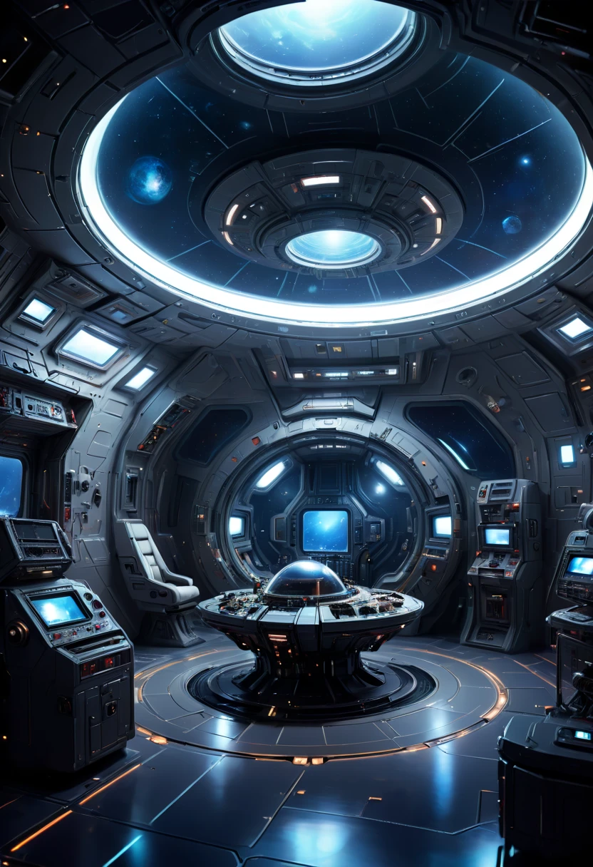 Внутри космического корабля, полностью функциональная комната, Джон Харрис, усиливать, сложный, (Лучшее качество, шедевр, Представительская работа, официальное искусство, Профессиональный, 8К)