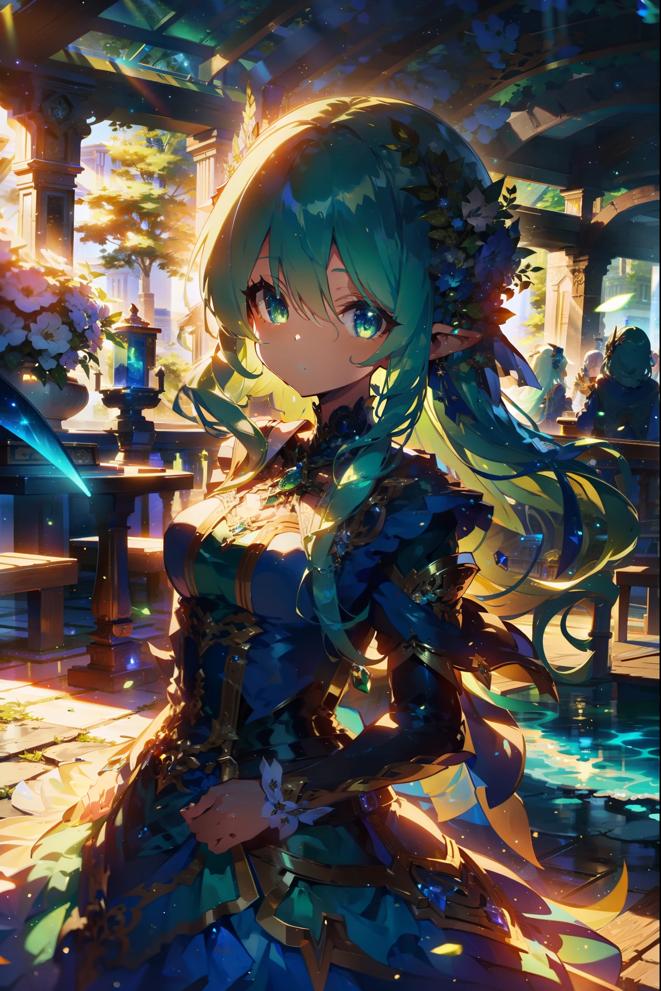 anime - style image of a woman in a blue dress with green hair, elf girl, detailed digital anime art, extremely detailed artgerm, artgerm on artstation pixiv, 2. 5 d cgi anime fantasy artwork, blue elf, 8k high quality detailed art, fanart best artstation, artgerm. anime illustration