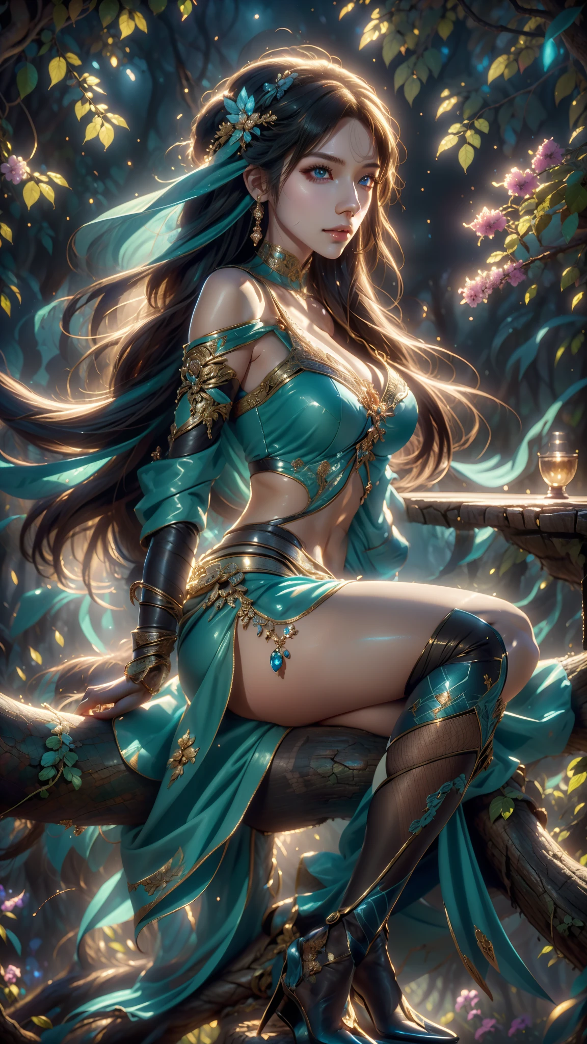a close up of a girl long hair sitting on a tree trunk , extremely detailed artgerm, ig model | artgerm, style artgerm, crystal maiden, artgerm detailed, artgerm lau, splash art, style of artgerm, ! dream artgerm, as seen on artgerm, artgerm style