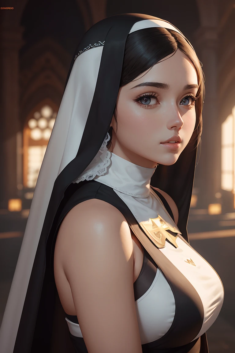 Beautiful nun, sunshine, sunlight, ana de armas, hair with many details, beautiful, 8k artgerm bokeh, fanart best artstation, render photorealistic girl, art in the style of guweiz, inspired by WLOP, ig model | artgerm, deviantart artstation cgscosiety