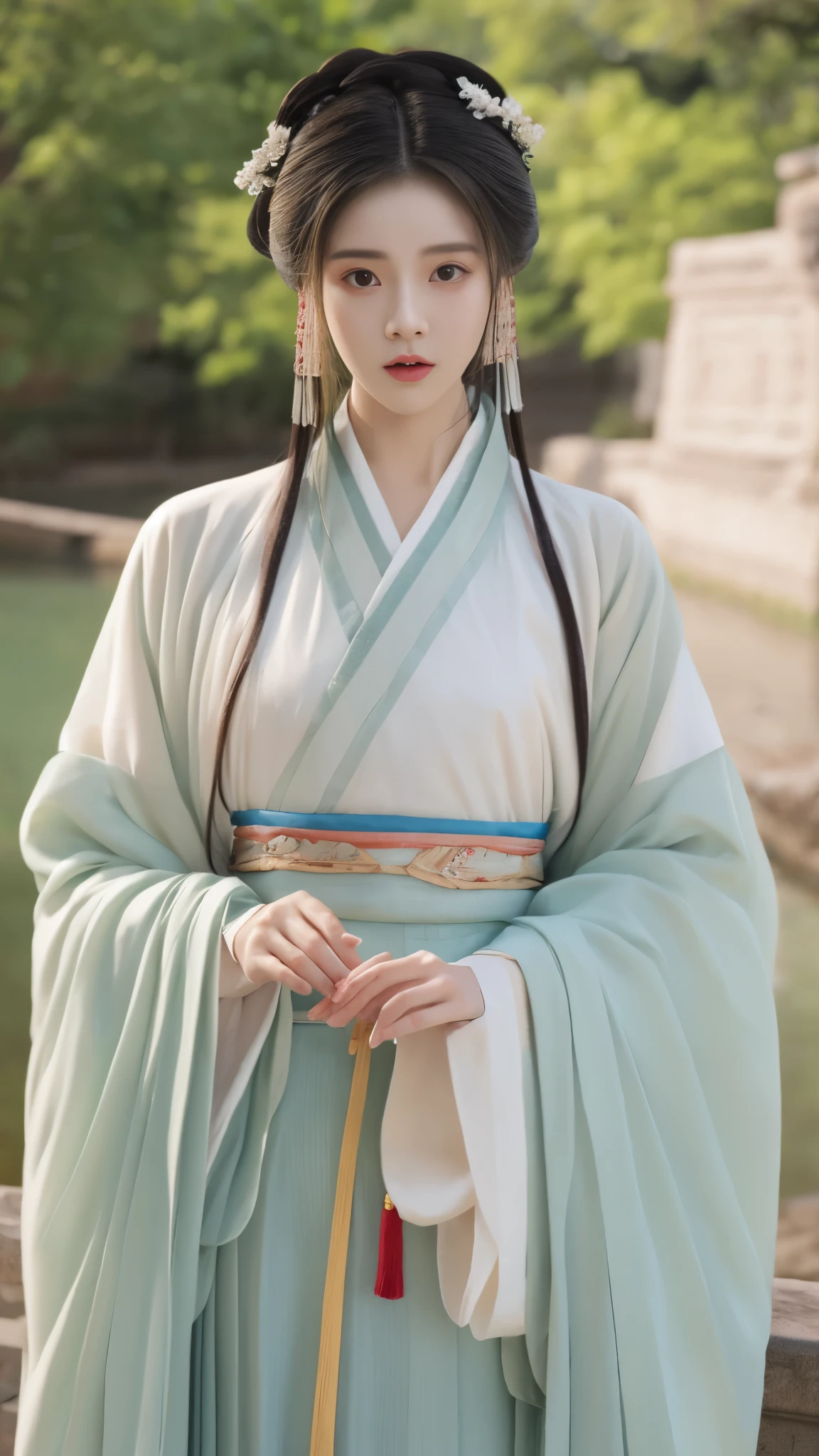 ltra-detailed,highly detailed,best quality,masterpiece,illustration,realistic,photorealistic,
hanfu-jingzhi, 1girl, solo, 
looking at viewer, upper body,  
