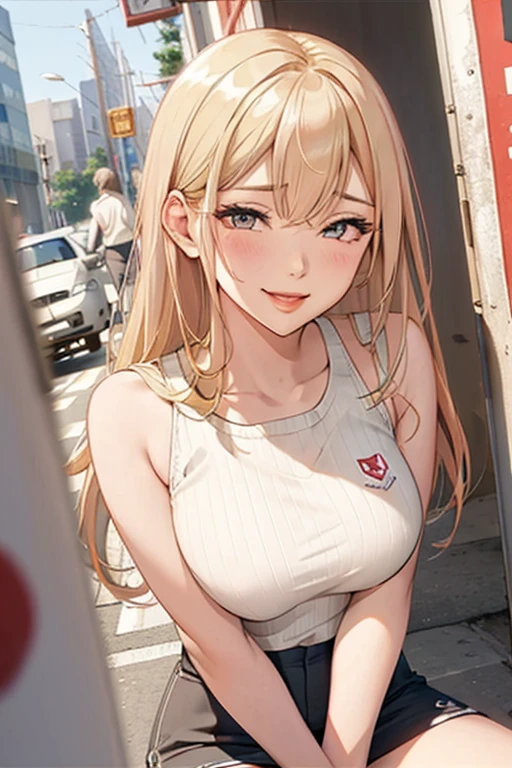 1girl,  (masterpiece, detailed background, best quality), long and shiny hair, blonde hair, sportswear, smirk, juicy lips, bitch juice, red lips, perfect eyes,ahegao,orgasm,