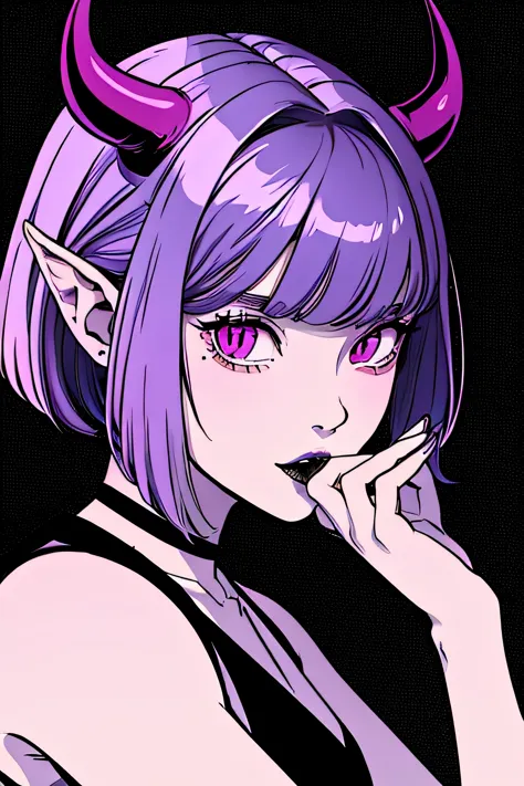 make a horror phonk cover of a devil horned girl portrait in violett colors