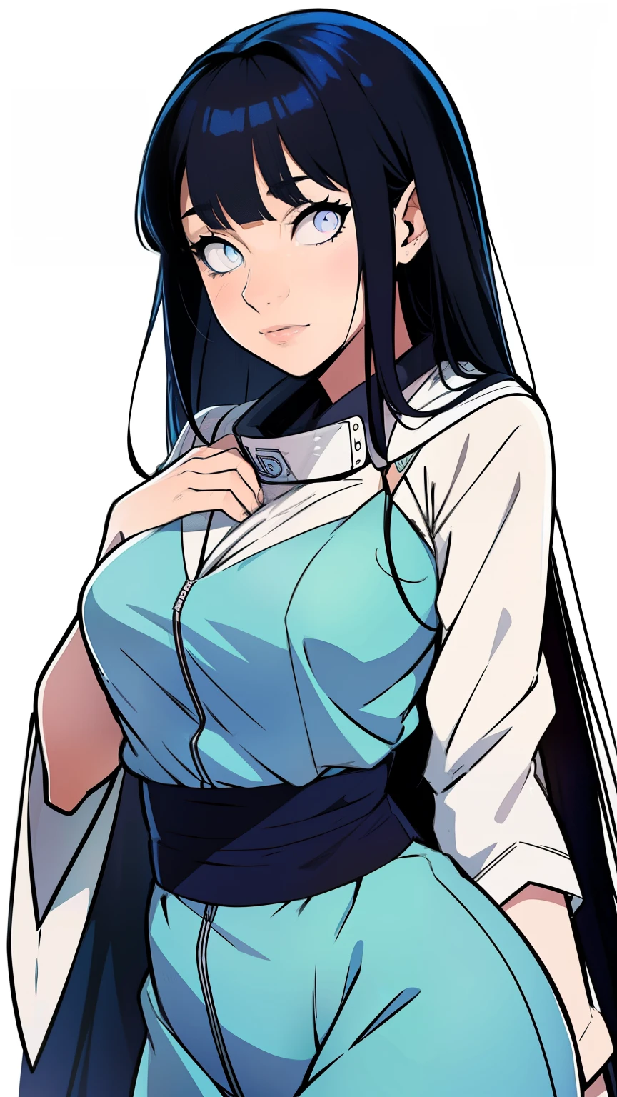 Hinata Hyûga mesure environ 160 centimètres. yeux nacrés ,ses cheveux noirs Raides , coupé avec frange, qui atteint la longueur de ses épaules, teint pâle , Qipao bleu, collants noirs, couettes.




