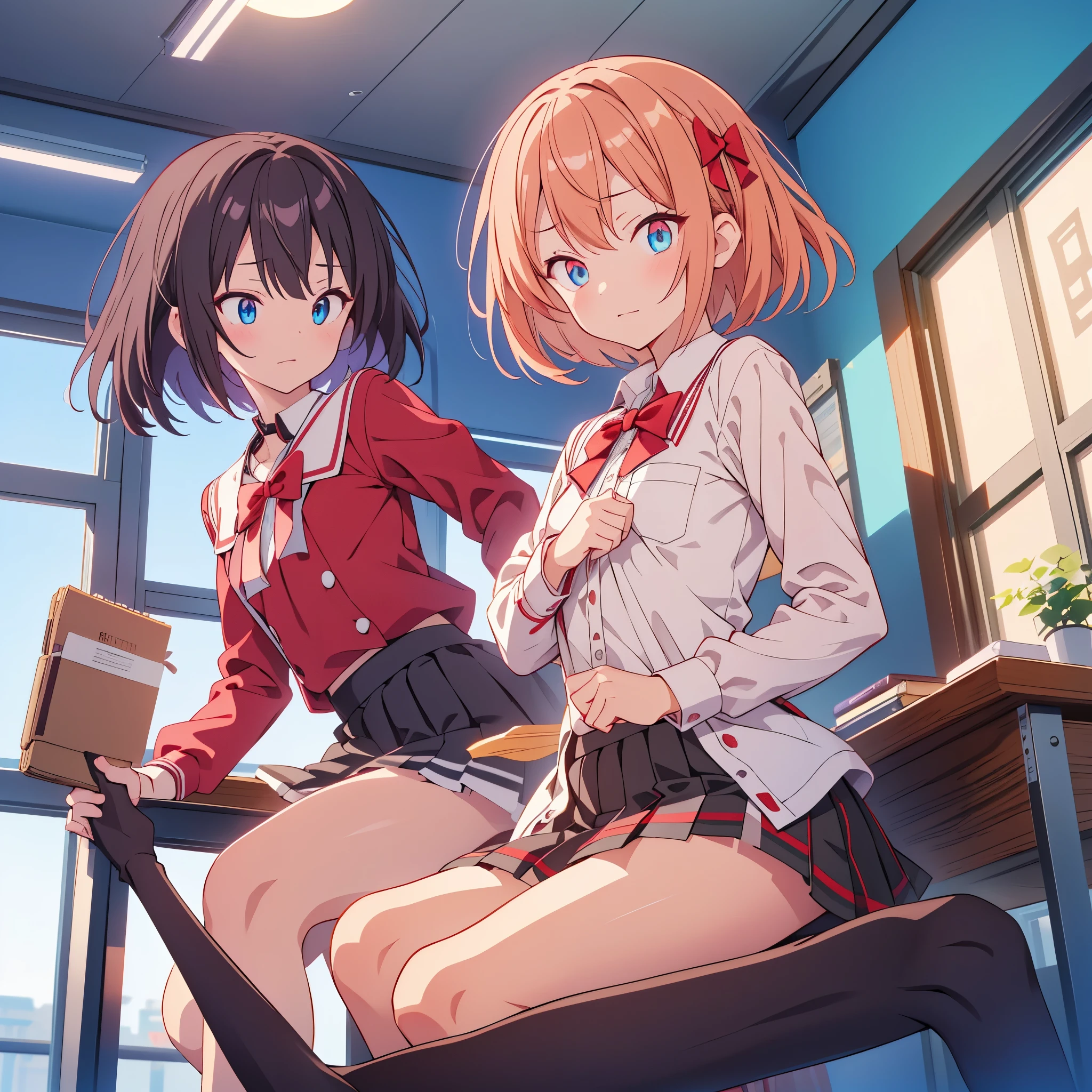 Anime girls sitting on a chair in a room with a window - SeaArt AI