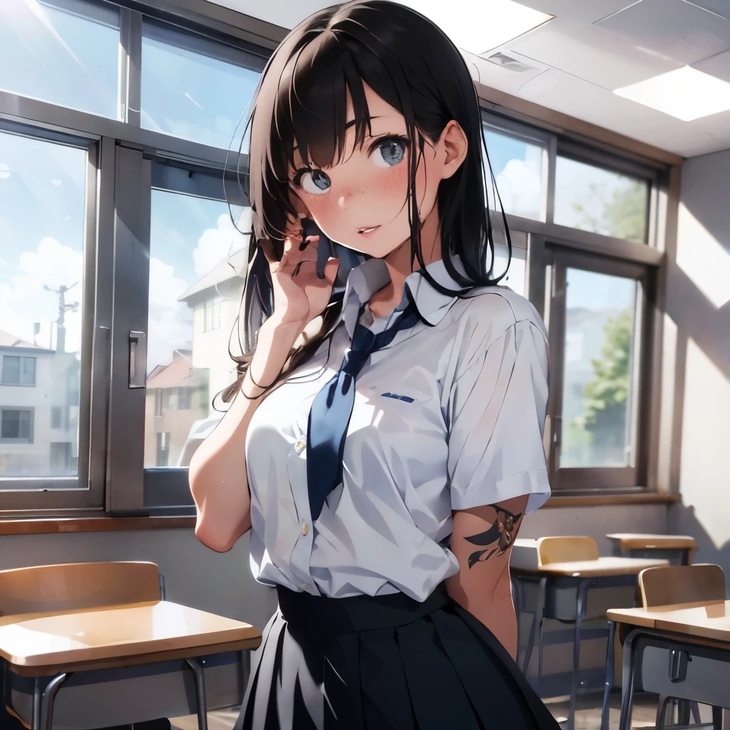 Anime girl in a school uniform posing in a classroom - SeaArt AI