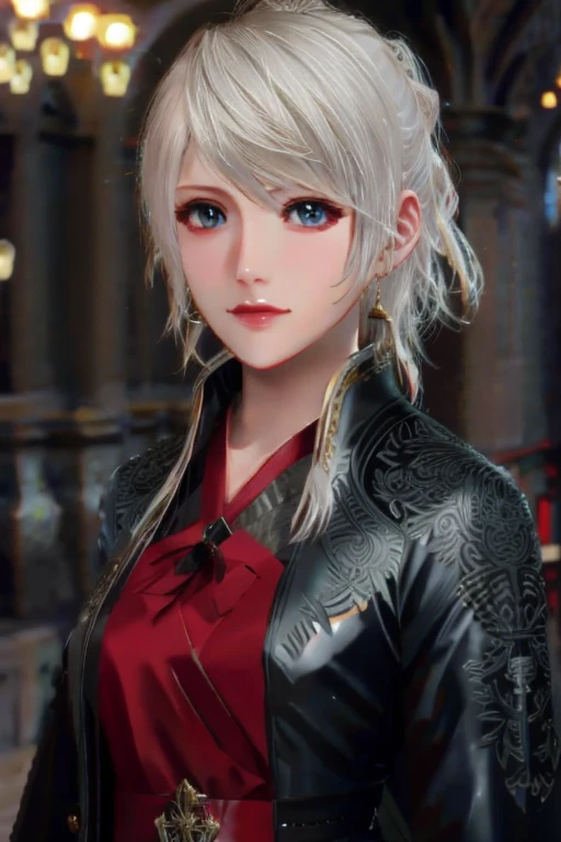 a close up of a woman with a red dress and black jacket, 8k portrait render, photorealistic anime girl render, tifa lockhart with white hair, stunning character art, detailed portrait of anime girl, 8k high quality detailed art, character close up, akihiko yoshida. unreal engine, thancred waters in style of wlop, from final fantasy, Pregnant 