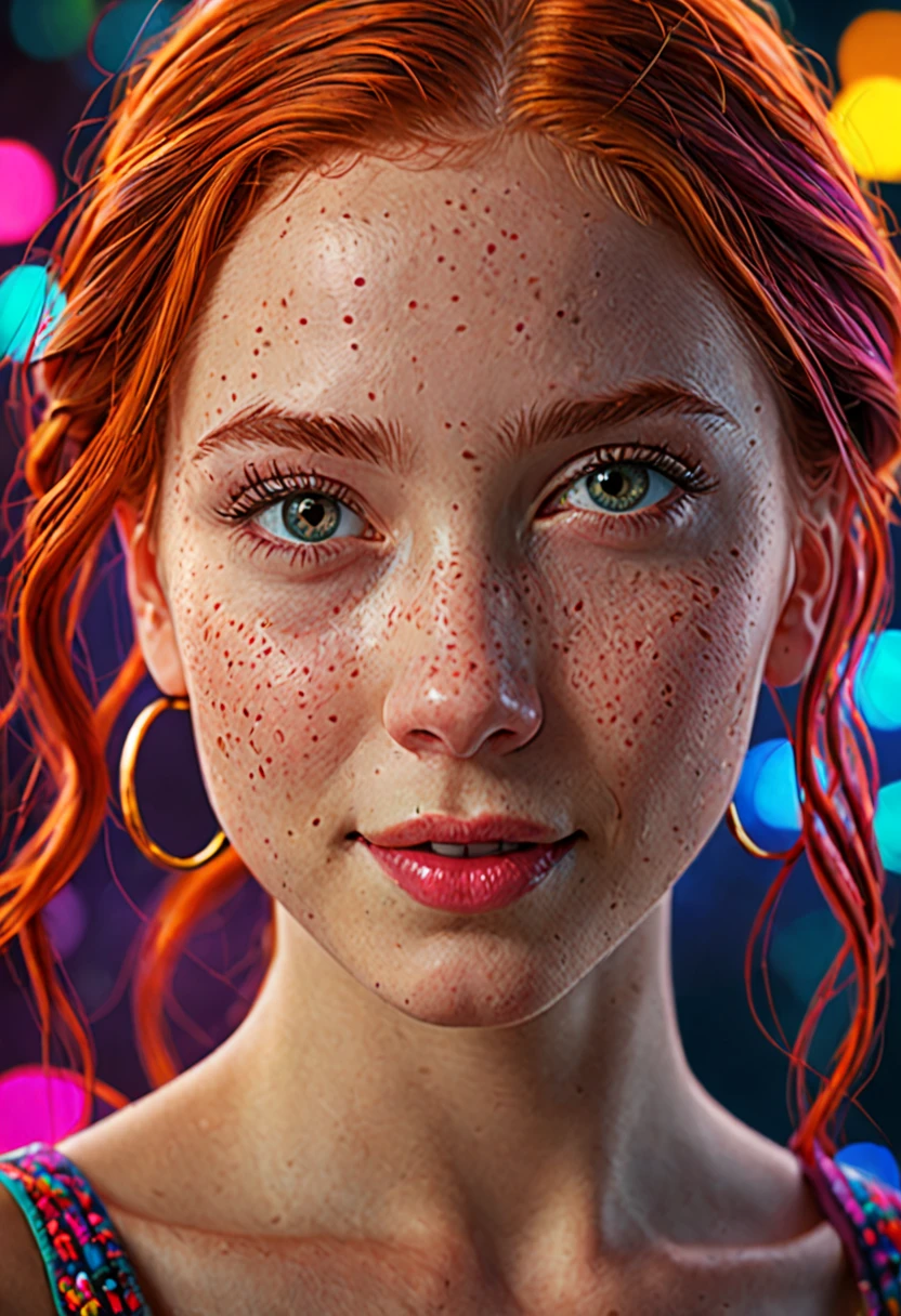poster,movie poster , award winning photo of 1girl, (extremely detailed, realistic, perfect lighting, vibrant colors,intricate details), (freckles:0.2):0.2),high detailed skin, pale skin, the way that i imagine music, jazzy smile , best quality, masterpiece, highres, absurdres, incredibly absurdres, huge filesize, wallpaper,8K, text, pro color graded