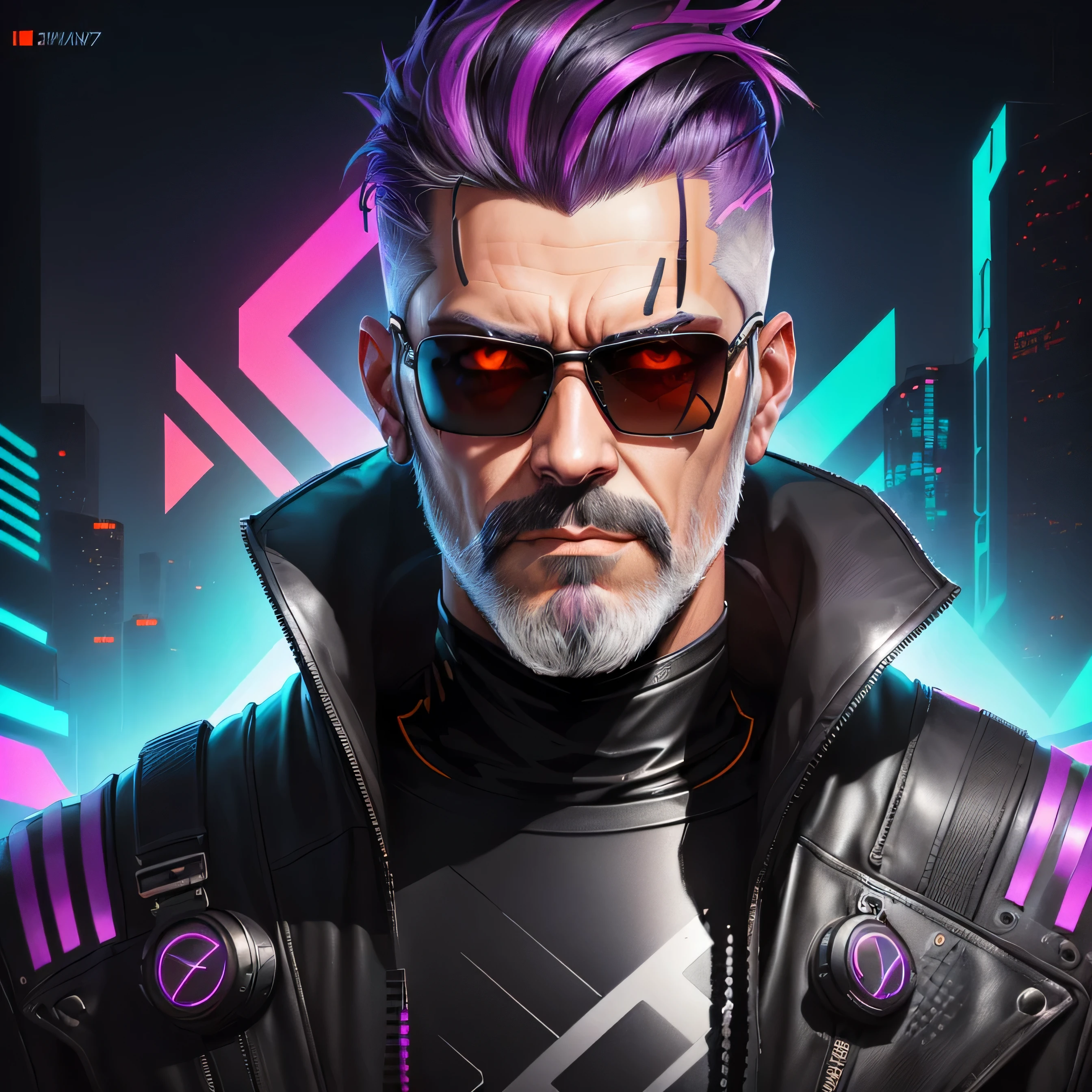 A man with purple hair and sunglasses in a futuristic city - SeaArt AI