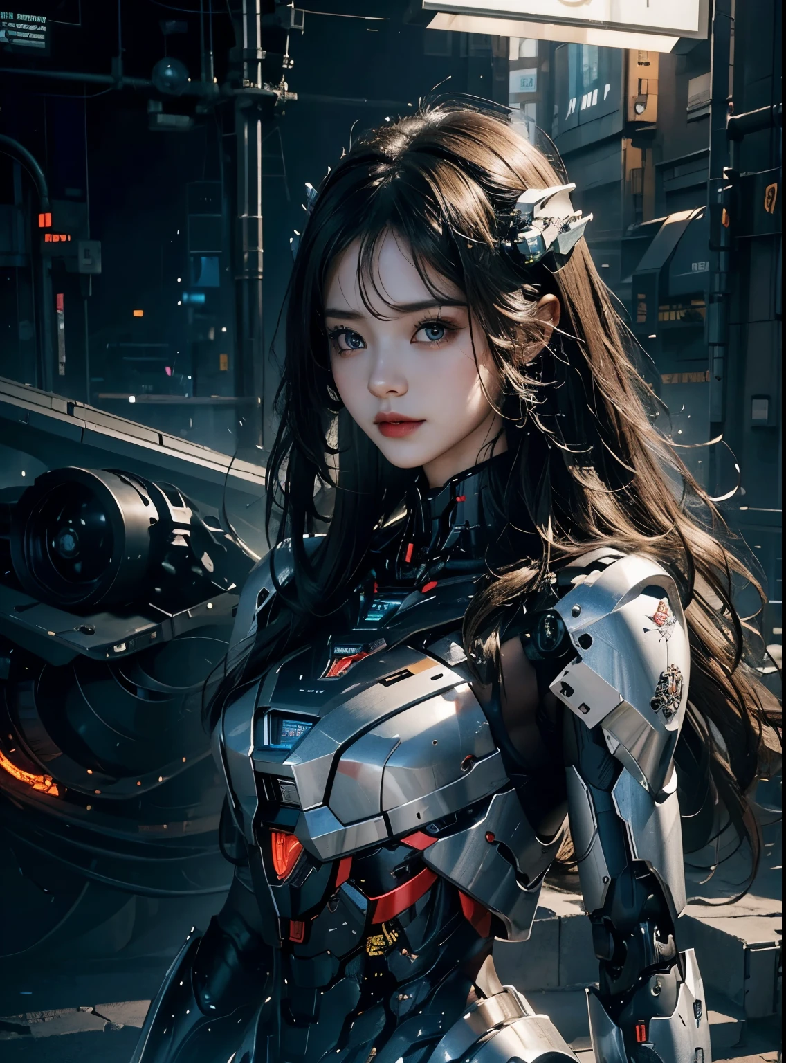 rough skin, Super detailed, advanced details, high quality, better quality, High resolution, 1080P, hard disk, beautiful,(war machine),Beautiful cyborg woman,Mecha cyborg ,battle mode, With mechanical body,She wears a futuristic,mech,full body shot