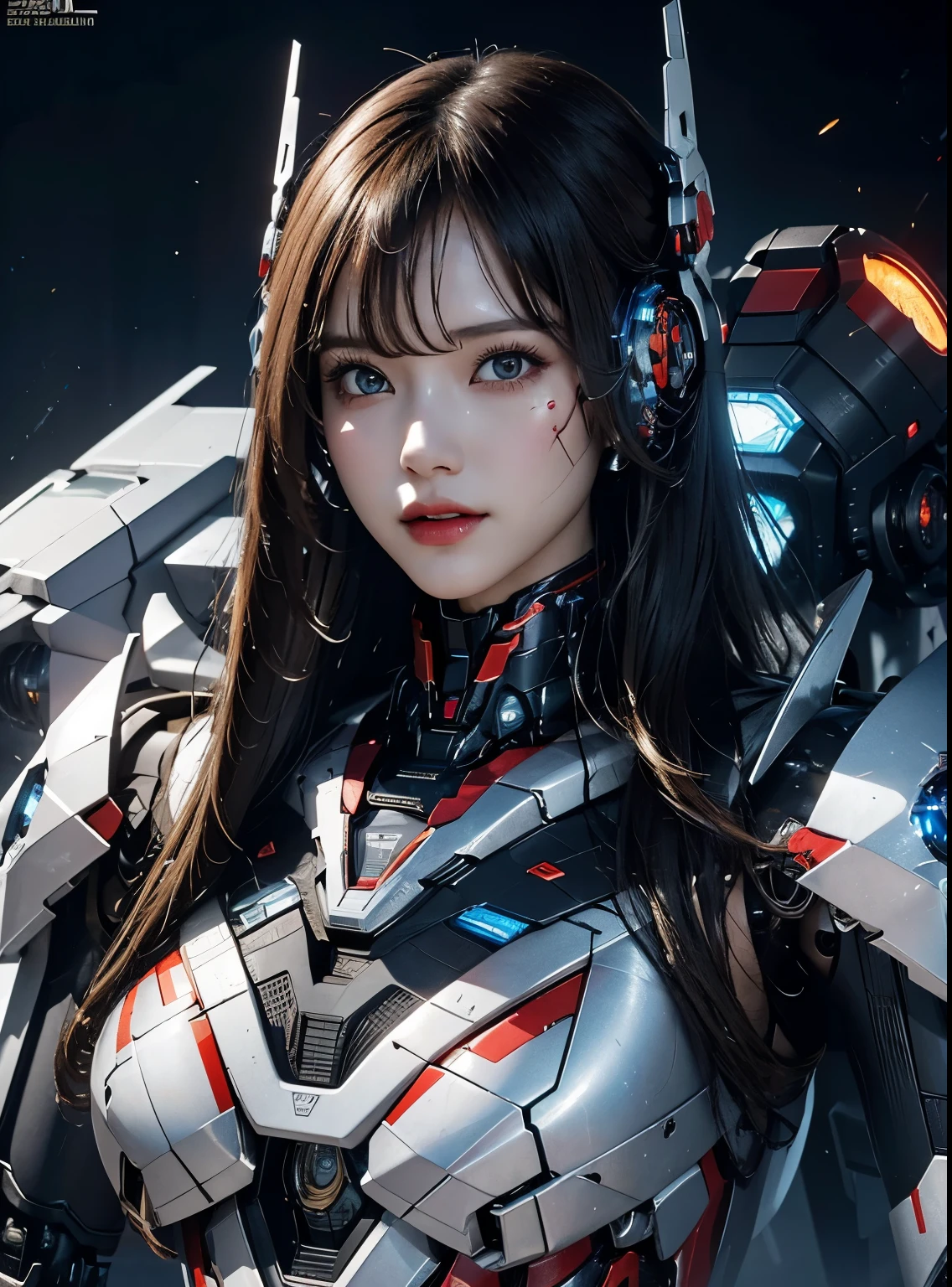 rough skin, Super detailed, advanced details, high quality, better quality, High resolution, 1080P, hard disk, beautiful,(Iron Patriot),Beautiful cyborg woman,Mecha cyborg ,battle mode, With mechanical body,She wears a futuristic Iron Patriot mech,full body shot