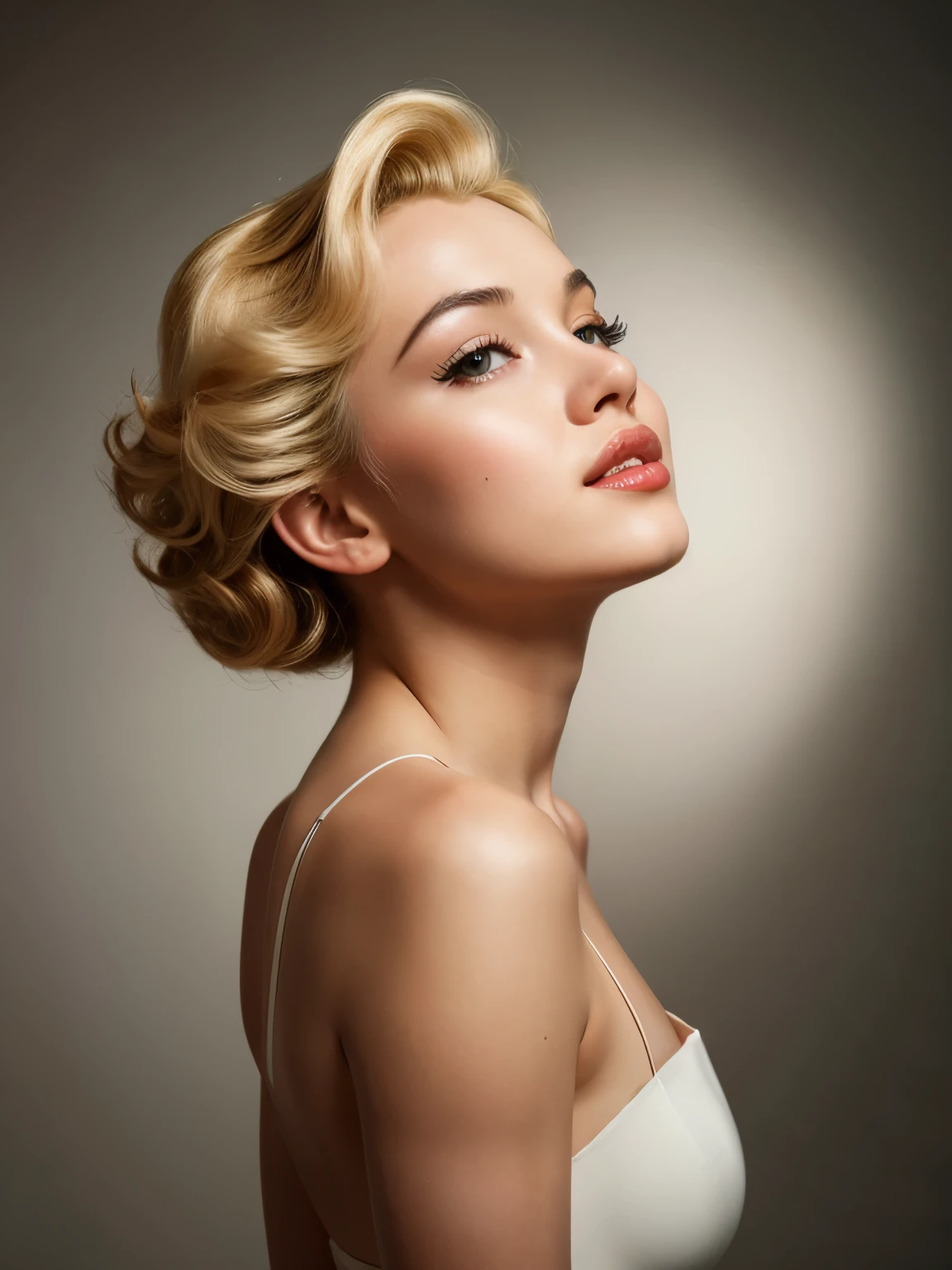 (Uma alta resolução,melhor qualidade,realista),(Retrato,personagem)&#39; Marilyn Monroe,(vista lateral:1.1),Retrato in (Estilo clássico de carvão:1.2) com (Multar, sombras detalhadas:1.1),A imagem é (qualidade excepcional:1.2), com (linhas claras:1.1) e (tons sutis:1.1) Criar um (Fiel à vida:1.37) . a iluminação é suave， (natural:1.1), Enfatize os contornos de seu rosto，adicionando profundidade à composição geral.This artwork captures the beauty e elegance of a teenager,