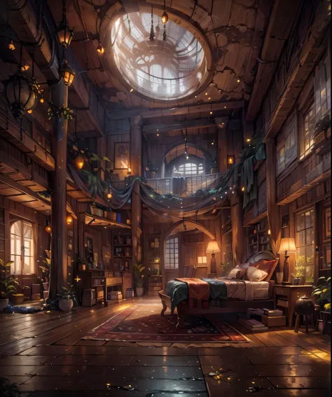 Indoor, mysterious, fantasy elements, exquisite and unparalleled visual effects, tranquility, mystery, magic, masterpiece: 1.2, ...