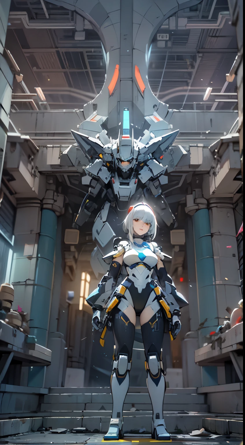 ((Best quality)), ((masterpiece)), (highly detailed:1.3), 3D,Shitu-mecha, beautiful cyberpunk women with her mecha in the ruins of city from a forgoten war, ancient technology,HDR (High Dynamic Range),Ray Tracing,NVIDIA RTX,Super-Resolution,Unreal 5,Subsurface scattering,PBR Texturing,Post-processing,Anisotropic Filtering,Depth-of-field,Maximum clarity and sharpness,Multi-layered textures,Albedo and Specular maps,Surface shading,Accurate simulation of light-material interaction,Perfect proportions,Octane Render,Two-tone lighting,Low ISO,White balance,Rule of thirds,Wide aperature,8K RAW,Efficient Sub-Pixel,sub-pixel convolution,luminescent particles,light scattering,Tyndall effect