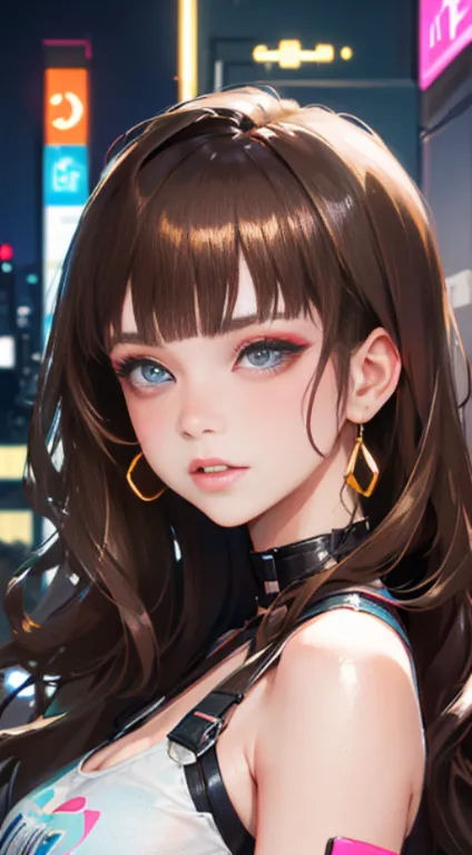 masterpiece, best quality, Confident cyberpunk girl, portrait , Harajuku-inspired pop outfit, bold colors and patterns, eye-catc...