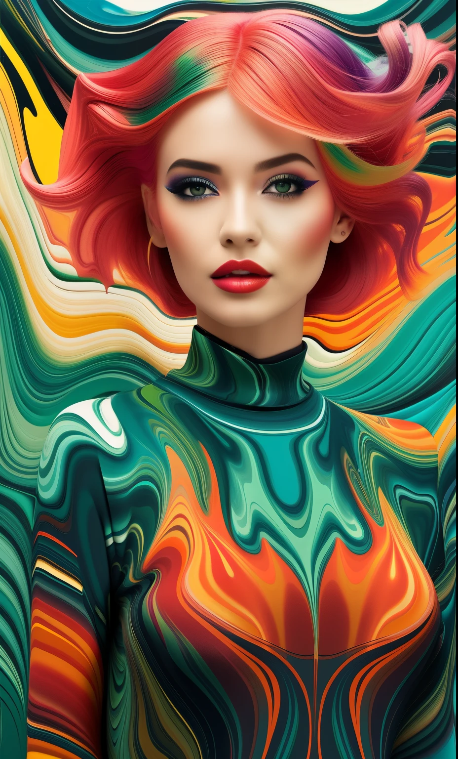 by Luis Duarte, closeup, beautiful sensual scandinavian woman in [fractal clouds jungle swamp] body suit, [Kuvshinov | van Gogh | Georges Barbier | Klimt | Geremy Mann | Giovanni Boldini | Afremov] heavy brushstrokes stained impasto oil, orange, cream, blue, fuchsia, bright green, vivid gradient colors 2d 3d relief tesselation mixed media vector fluid textured, Dark Influence, NijiExpress 3D v2, Oil painting, Ink v3, Splash style, Abstract Art,3D, High definition, Photo realistic, specified, Epic style, Illustrated v3, Deco Influence, Air Brush style, drawing, Niji Art