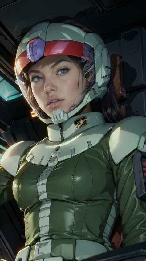 (((masterpiece,highest quality,In 8K,super detailed,High resolution,anime style,Absolutely))),Zeon female pilot sitting in the c...