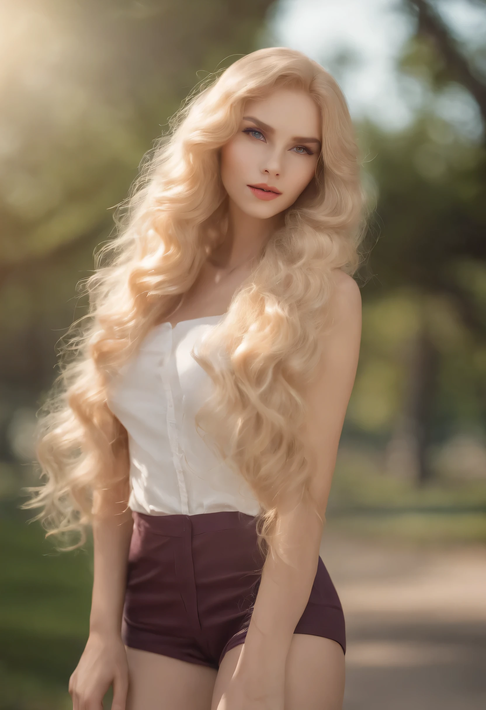 A close up of a woman with long blonde hair posing for a picture - SeaArt AI