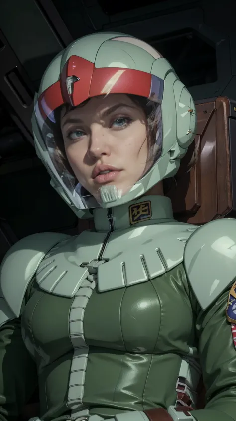 (((masterpiece,highest quality,In 8K,super detailed,High resolution,anime style,Absolutely))),Zeon female pilot sitting in the cockpit,(solo:1.5),(Angelina jolie:1.5),(((The background is the cockpit of a dark mobile suit.:1.5))),((blur background:1.5)),(W...