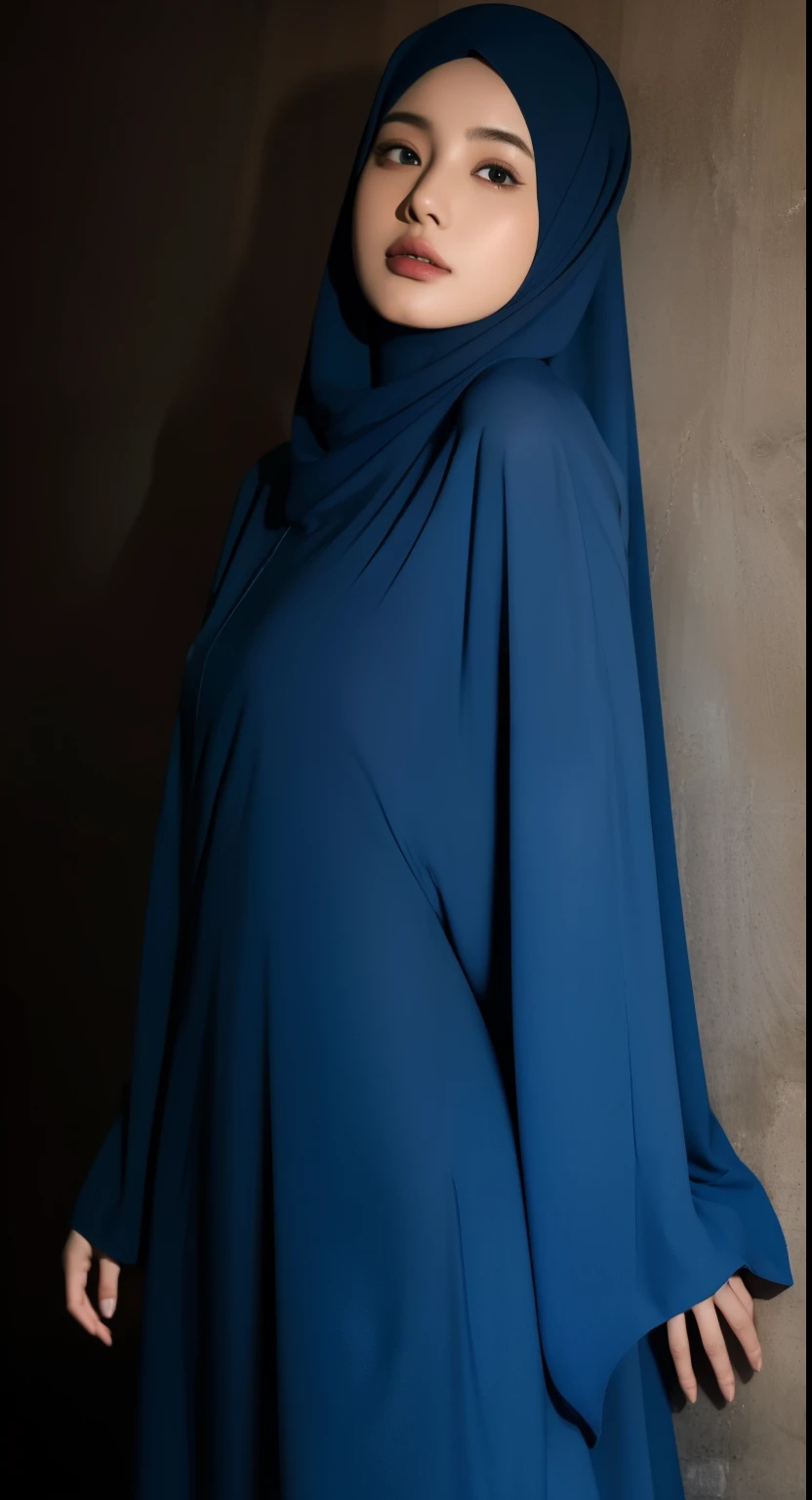 A woman wearing a blue hijab and a black dress - SeaArt AI