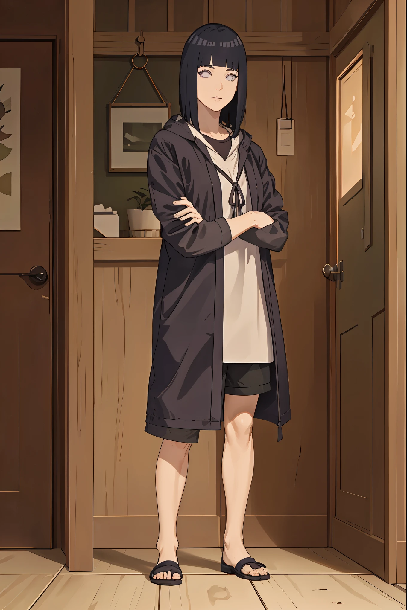 Anime character standing in front of a door with her arms crossed - SeaArt  AI