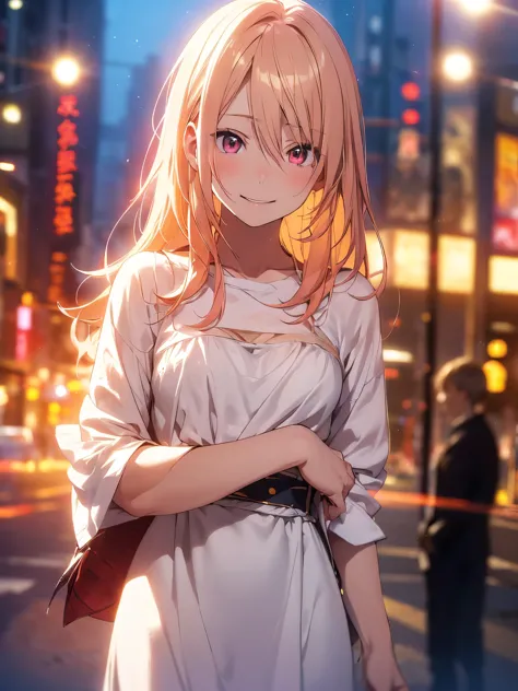 anime style, movieポートレート写真, 1 female, 30 years old, full body esbian, small and poor chest, bright yellow hair, long hair, red e...