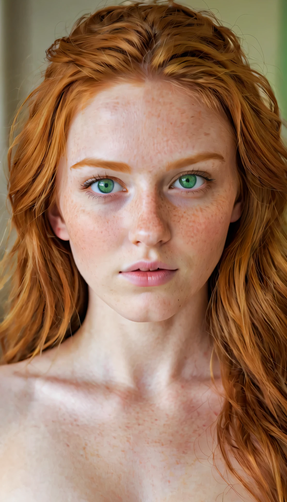 A close up of a woman with red hair and freckled skin - SeaArt AI