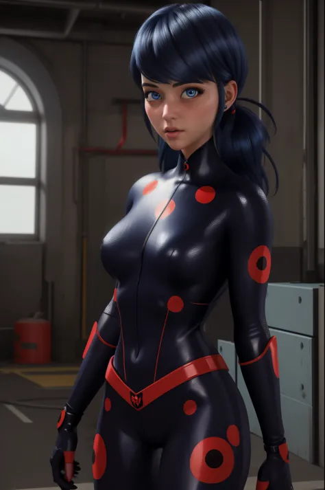 1girl,solo, blue hair, lady bug costume, very coherent artwork, cinematic, hyper realism, vibrant, octane render, unreal engine,...