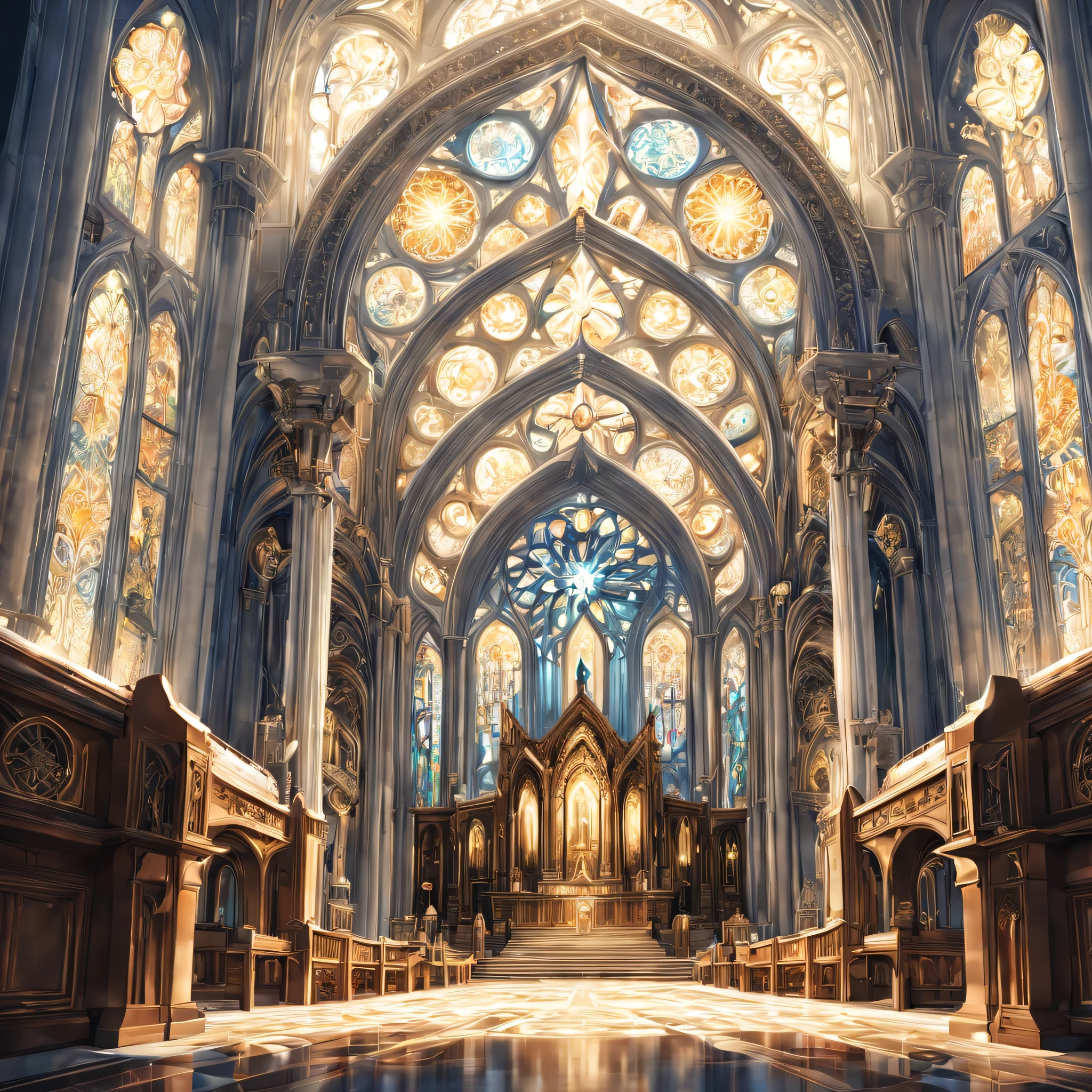 art deco:Cathedral,Geometric pattern,Artistic, intricate details. very detailed, Complex motifs, organic tracery, perfect composition, digital painting, art station, concept art, Smooth, T Masterpiece, highest quality, award-winning, High resolution, ,Beautiful and amazing,draw carefully,finely,colorful,octane rendering,white,,money,Silver,Brown,sacred,church,beautiful光と影,dazzling,beautiful,dynamic composition,Professionally crafted,calligrapher