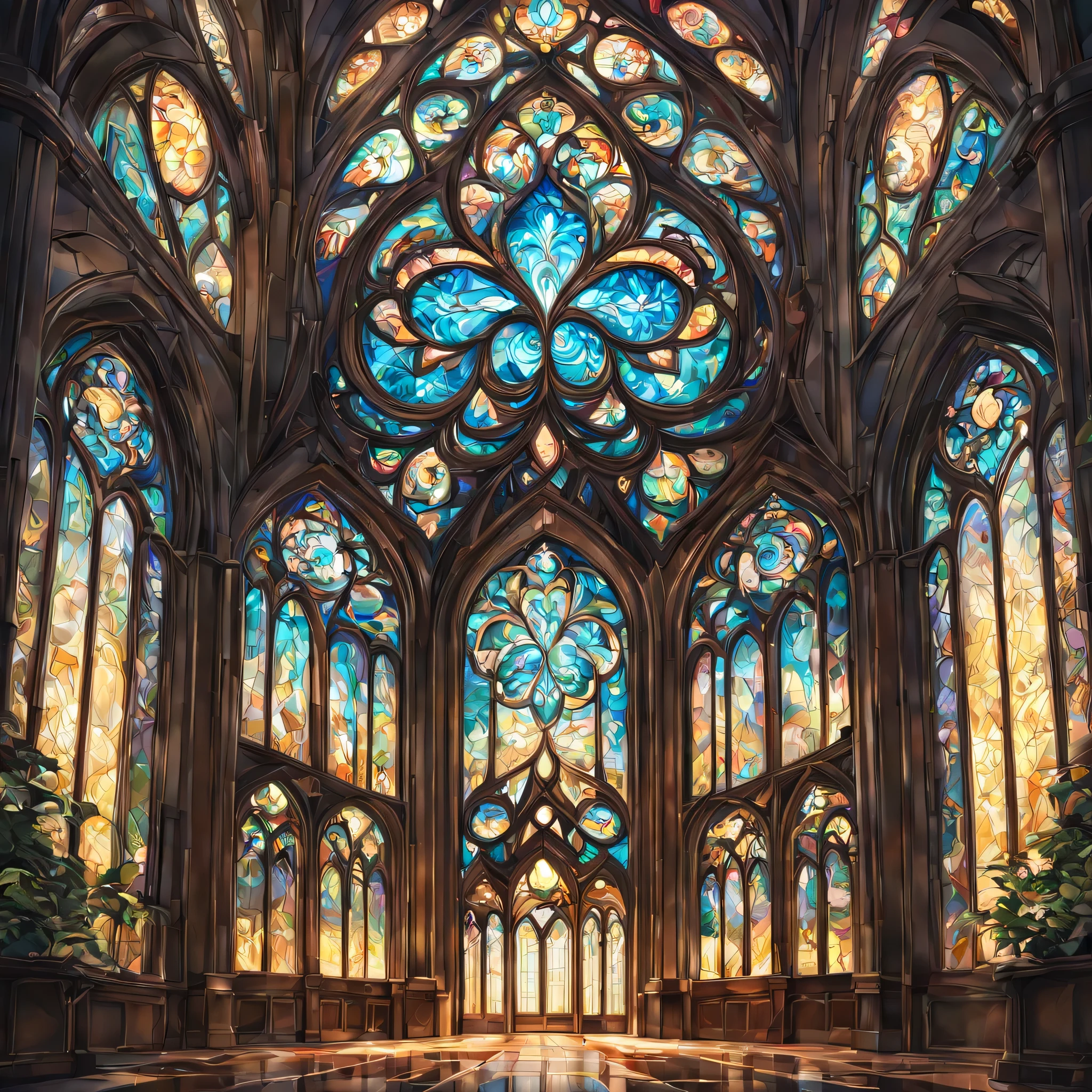 art deco:Stained glass,bright colors, intricate details. very detailed, Complex motifs, organic tracery, perfect composition, digital painting, art station, concept art, Smooth,, shape, T Masterpiece, highest quality, award-winning, High resolution, Landscape painting,Beautiful and amazing,