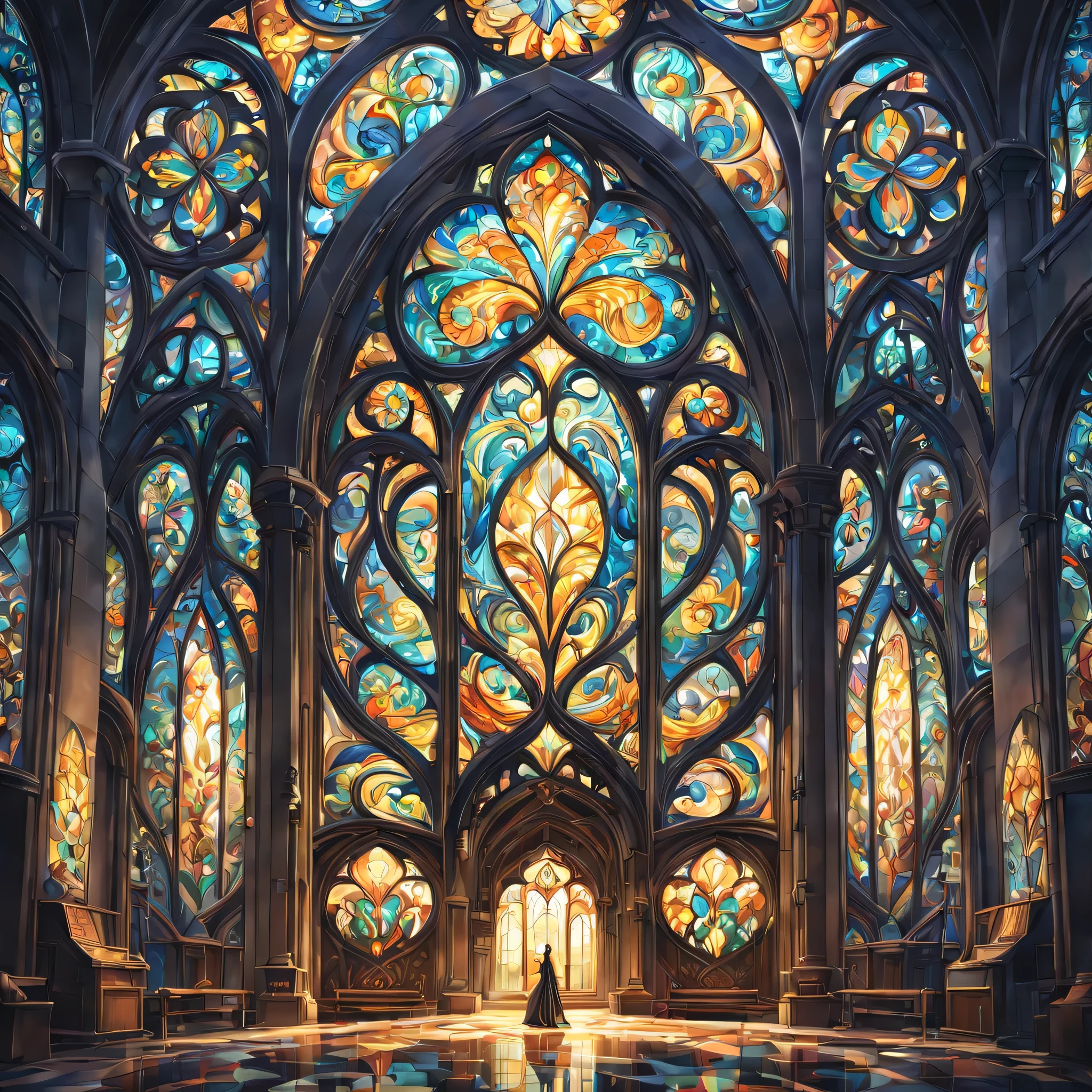 art deco:Stained glass,bright colors, intricate details. very detailed, Complex motifs, organic tracery, perfect composition, digital painting, art station, concept art, Smooth,, shape, T Masterpiece, highest quality, award-winning, High resolution, Landscape painting,Beautiful and amazing,