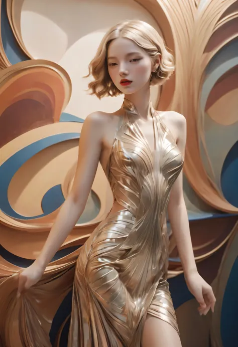 art deco design，fashion clothing，streamline moderne，abstraction，futuristic，light luxury