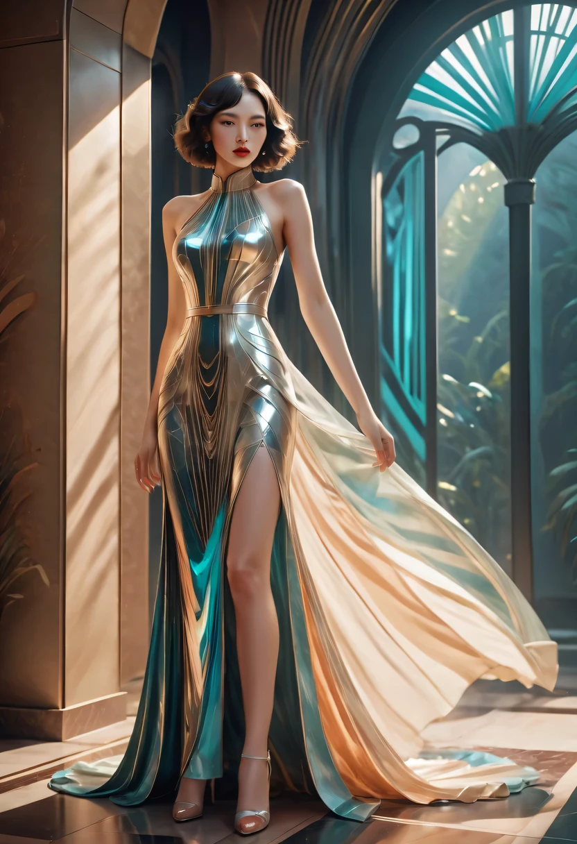 art deco design，fashion clothing，streamline moderne，Abstraction，futuristic，Light luxury