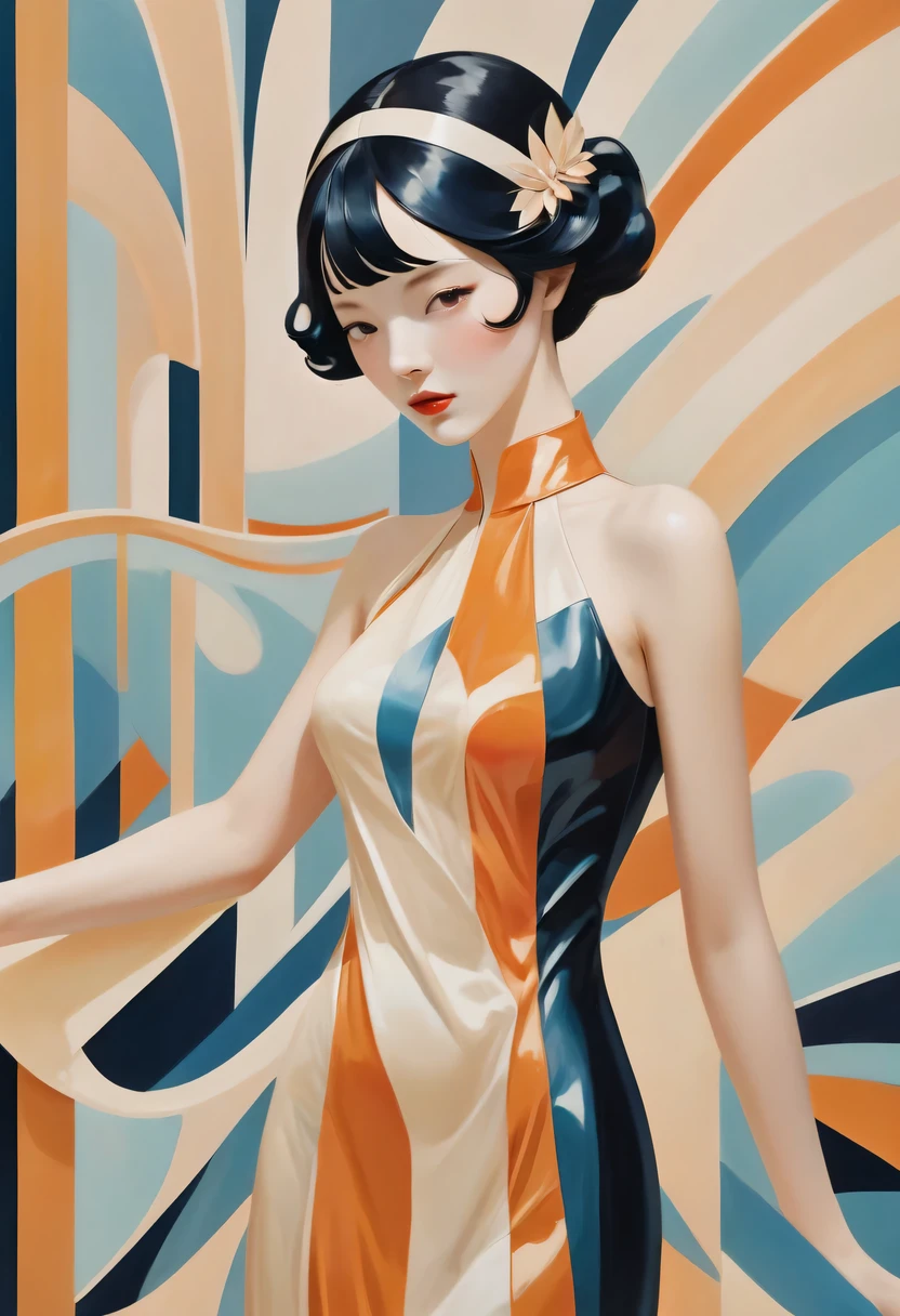 art deco design，fashion clothing，streamline moderne，Abstraction，futuristic，Light luxury