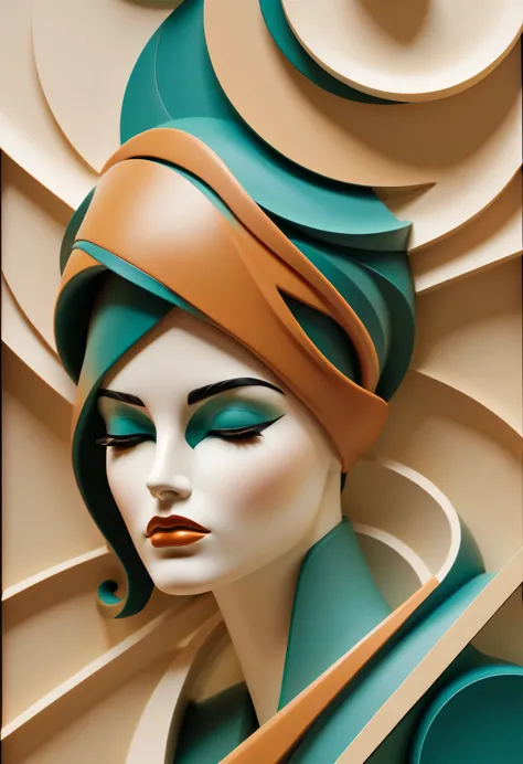 art deco design，three-dimensional sculpture，abstraction，modern style，luxury and luxury