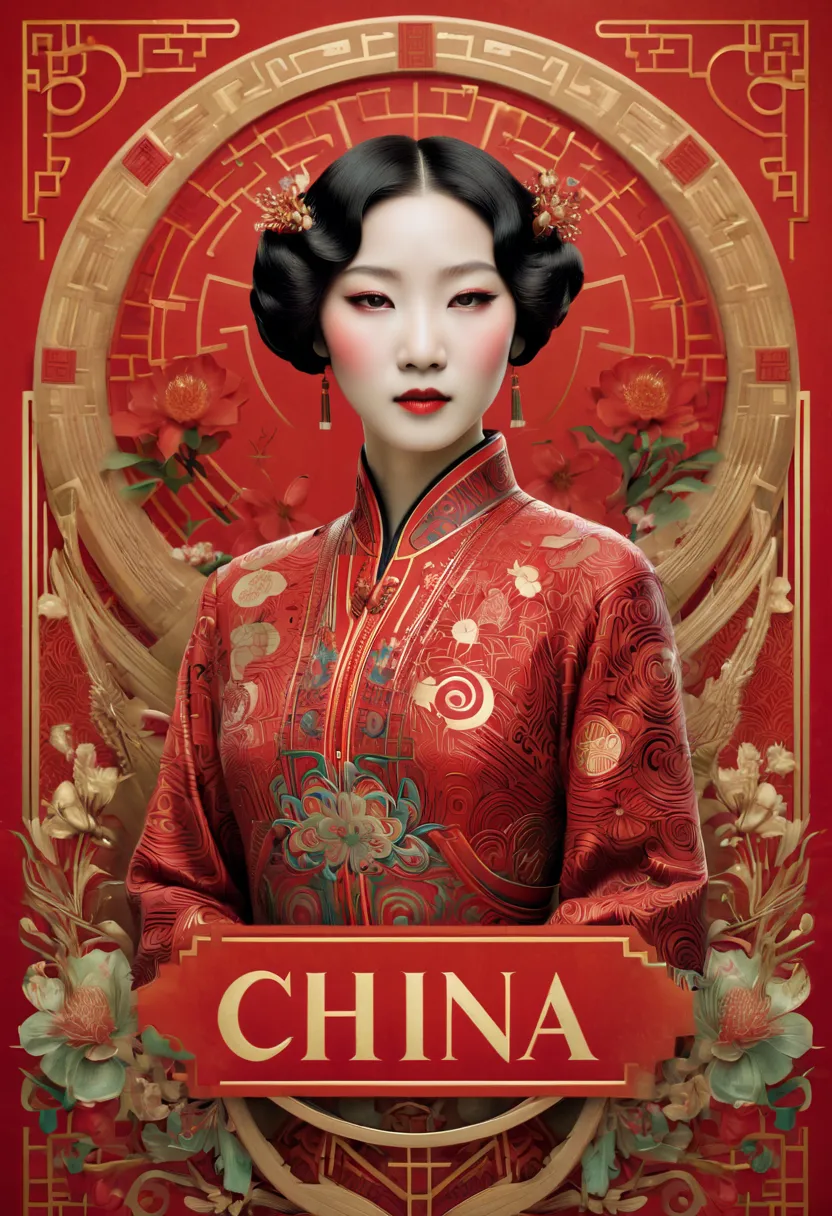 txt that says, "china".chinese art deco, year 2040, subtle zentangled art deco, cinematic, red.....by my self....lol....