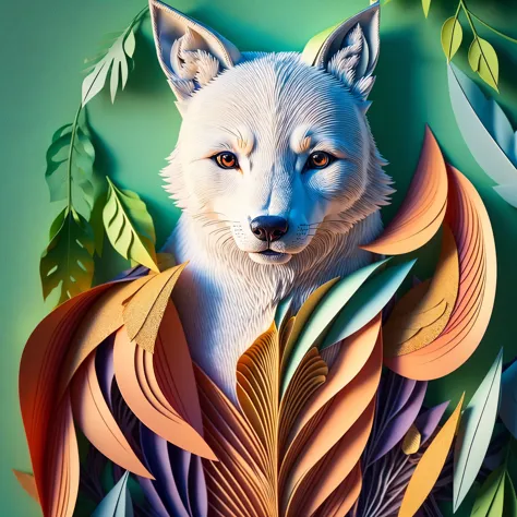 paper_cut wolf, multi dimensional quilling paper, art, chibi, yang08k, colorful, masterpieces, top quality, best quality, offici...