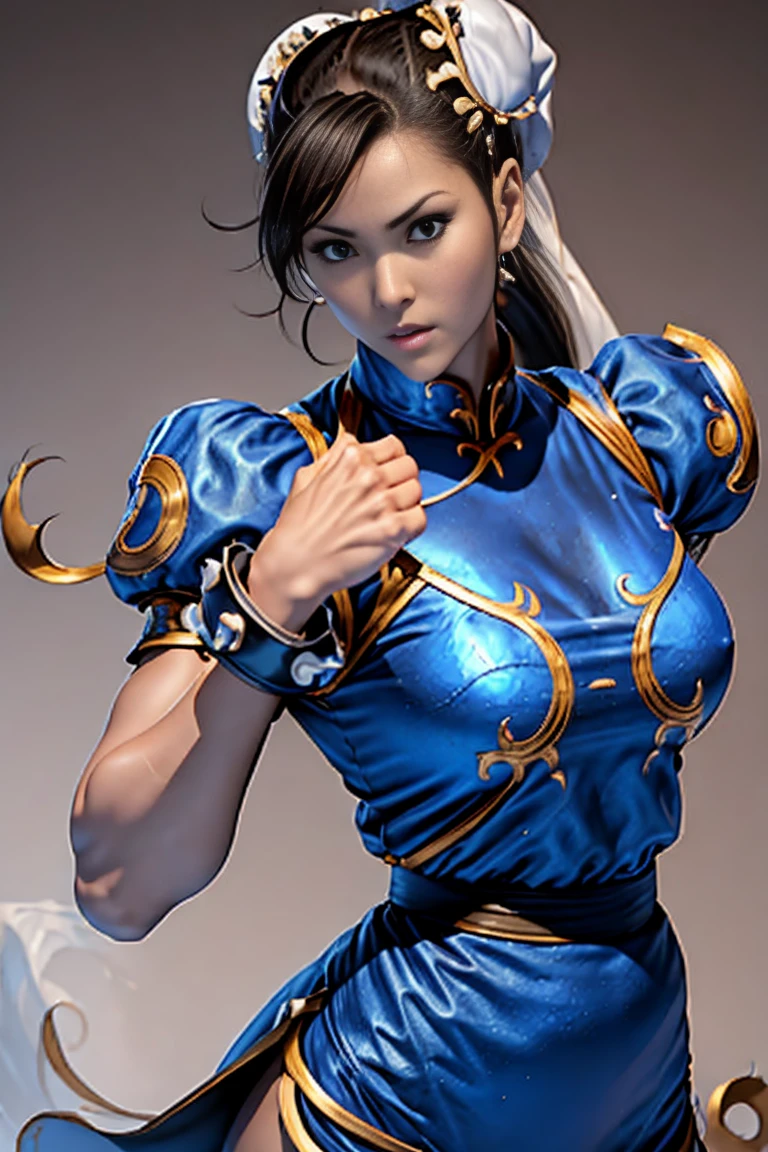 Arafe woman chun-li solo with ponytail hair、Fighting Game Fightetness Model  - SeaArt AI