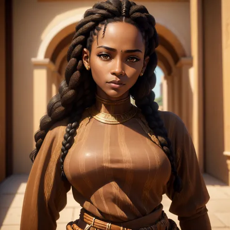  Masterpiece, african, african features, 40yo, adult, ((black woman)), brown skinned, braided hair, cornrows, beautiful, sweet s...