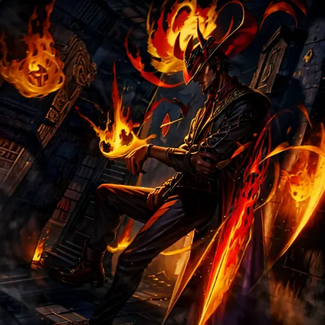 (high quality) shadow person with red fire
