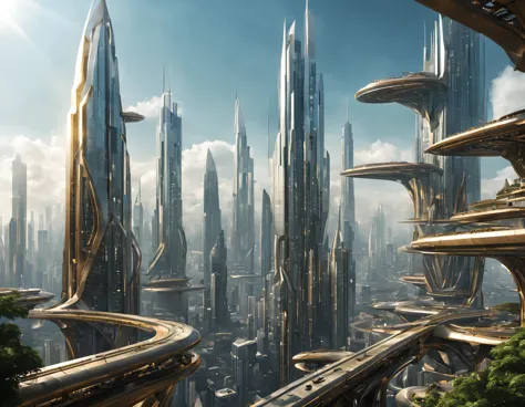 the city of megacity futuristic science fiction city as it would be in the year 3029, vista desde una terraza , with high-tech d...