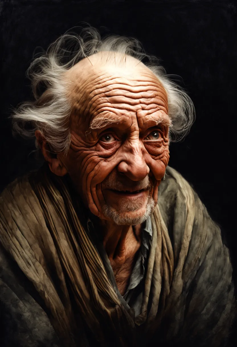 an elderly man's face is covered in deep wrinkles + concept art. Very beautiful, gouache, cinematic. Jean-Baptiste Monge, ultra-...