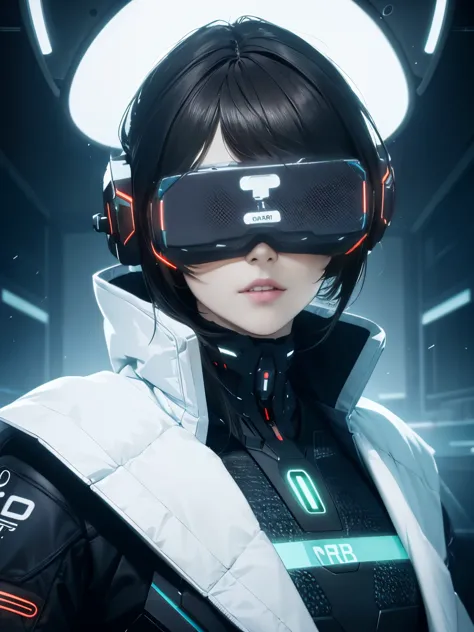 ((highest quality)), ((masterpiece)), (very detailed:1.3), 3D, beautiful (cyber punk:1.3) Female Hacker, mohican hairstyle, Back...