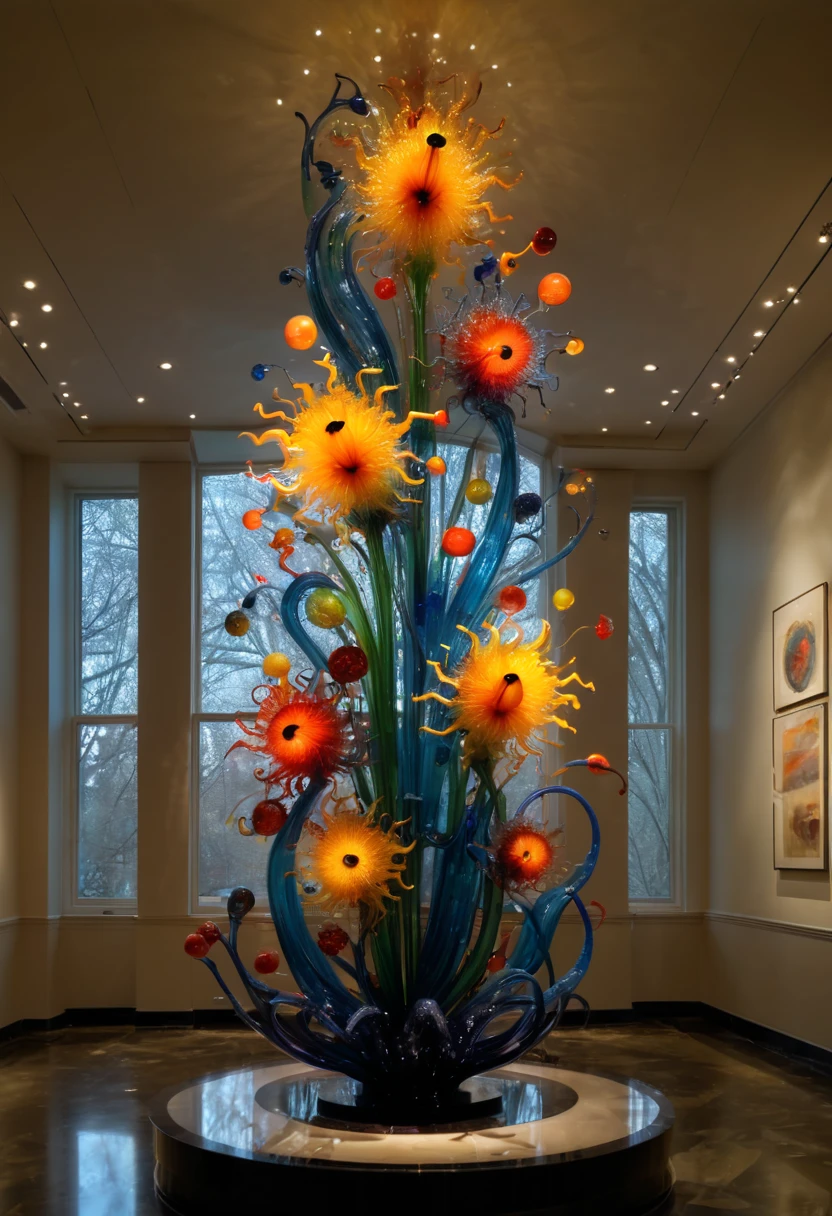 Art Deco design, starry sky, moon, by Dale Chihuly, best quality, masterpiece, 8k