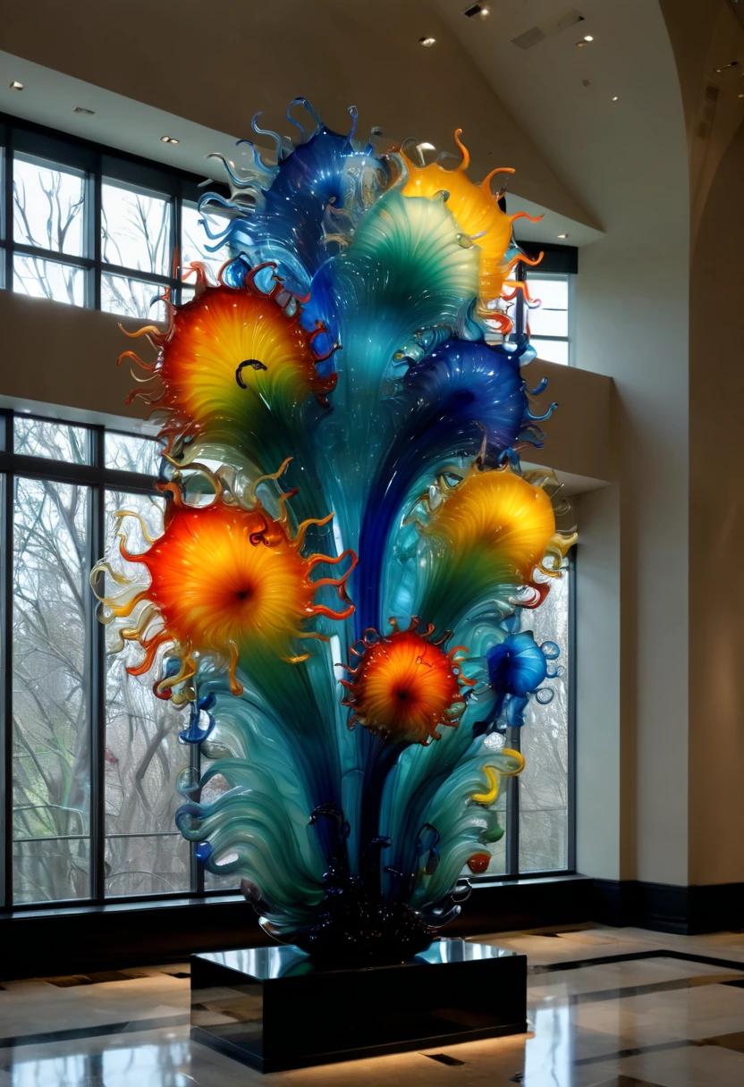 Art Deco design, starry sky, moon, by Dale Chihuly, best quality, masterpiece, 8k