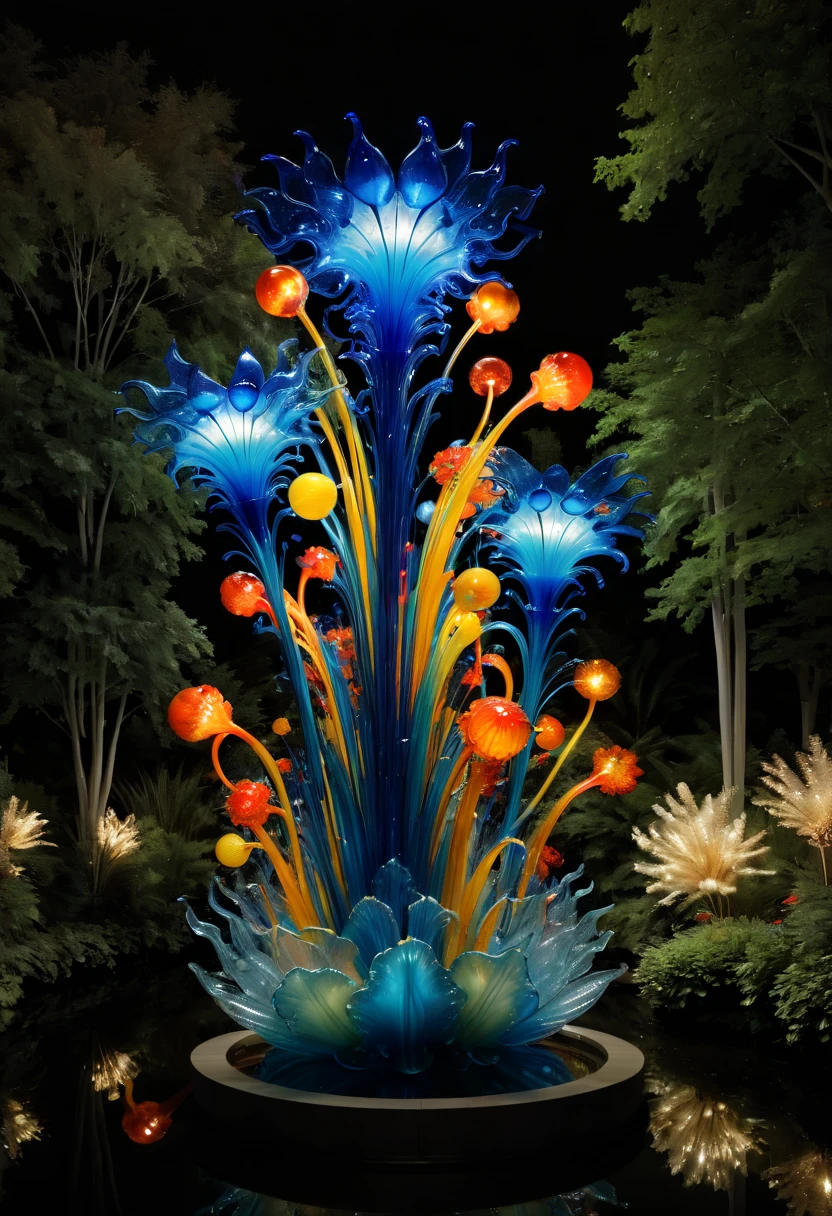 Art Deco design, starry sky, moon, by Dale Chihuly, best quality, masterpiece, 8k